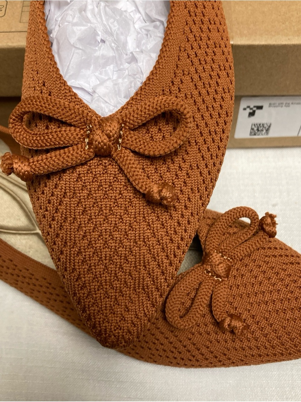 Women's Pointed Knit Ballet Flats - Rust - Picture 6 of 6
